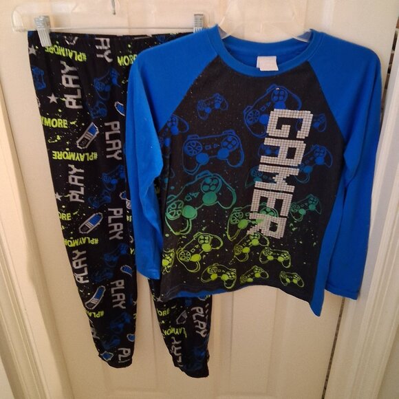 Boys L 10-12 fleece pajama set - Jellyfish Kids, gamer theme - Picture 1 of 6